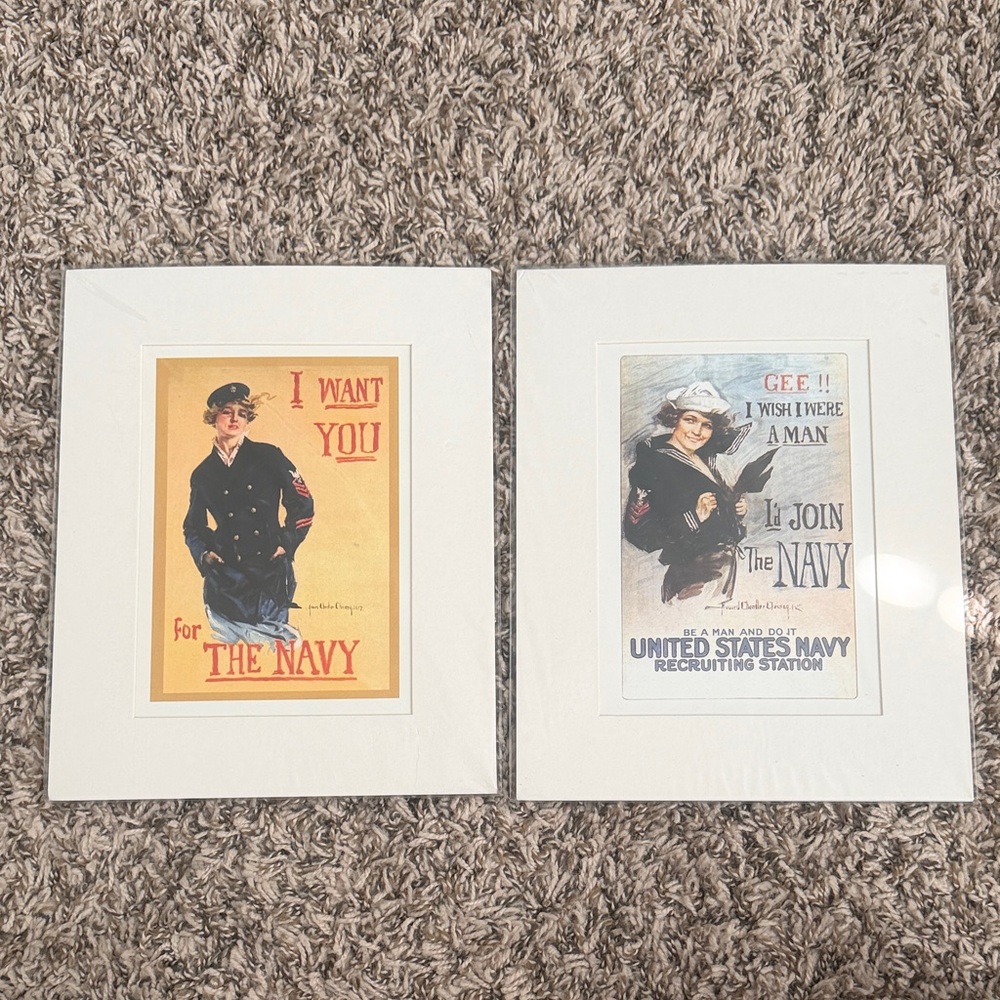 Set of 2 Vintage Naval Recruitment Posters - Yellow & Cream